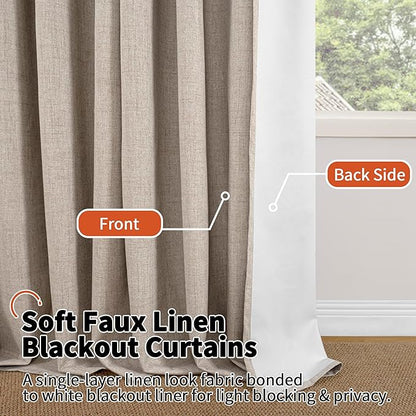 Lajode 40 Inch Length Linen Blackout Curtains for Short Cafe Window, Thermal Insulated Light Blocking Soundproof Privacy Burlap Curtains 2 Panels, Each 38 Inch Wide Beige