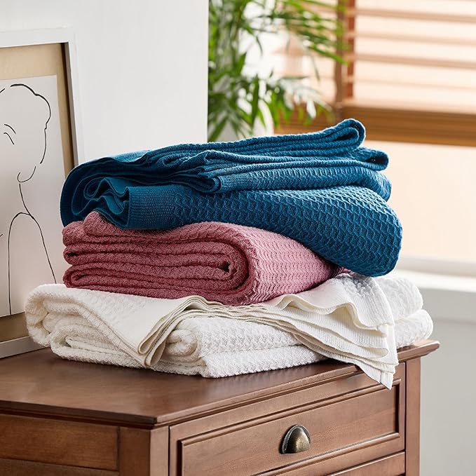 Bedsure Gentlesoft 100% Cotton Blanket King Size for Bed - Breathable and Soft, Thick Cozy Waffle Weave Christmas Blanket Gift for Women, Dusty Rose, 104x90 inches