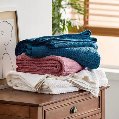 Bedsure Gentlesoft 100% Cotton Blanket King Size for Bed - Breathable and Soft, Thick Cozy Waffle Weave Christmas Blanket Gift for Women, Dusty Rose, 104x90 inches