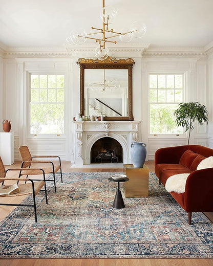 Loloi Margot Collection MAT-02 Terracotta/Lagoon 5'-0" x 7'-6" Area Rug feat. CloudPile, No-Shed Easy Clean Large Patterned Area Rug for Living Room, Bedroom, Dining Area