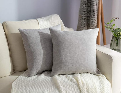 Stellhome Linen Throw Pillow Covers 20 x 20 inch Square Farmhouse Burlap Cushion Covers for Home Decoration, Pack of 2, Grey