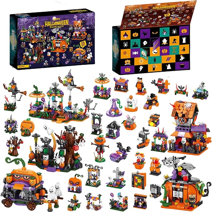 31-Day Halloween Advent Calendar 2025, Halloween Countdown Calendar for Kids Adult - Haunted House, Pumpkins, Ghosts Mini Building Block Gifts for Kids Party Goodie Bag Stuffers