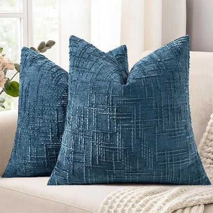 decorUhome Spring Navy Blue Chenille Euro Sham Throw Pillow Covers 26x26 Set of 2 Textured Slubby Couch Pillow Covers Farmhouse Accent Modern Neutral Decorative Pillow Cases for Bed Sofa Living Room