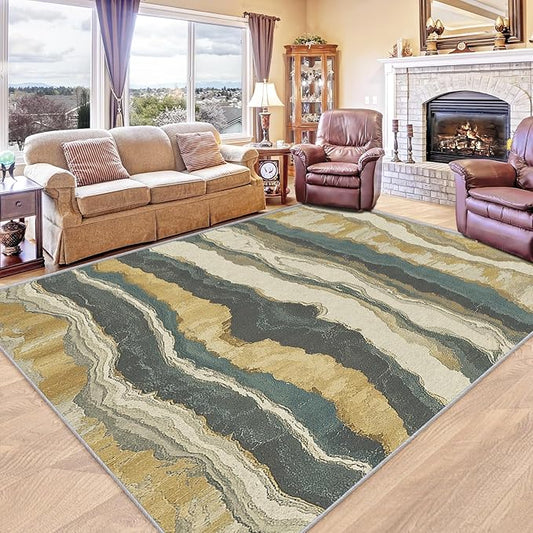 Swirl Rugs for Bedroom - Swirl Rug, 6x9 Rug, Abstract Area Rug & Room Decor, Contemporary Modern Carpet & Home Decor, Washable Non Slip Anti Skid Rugs