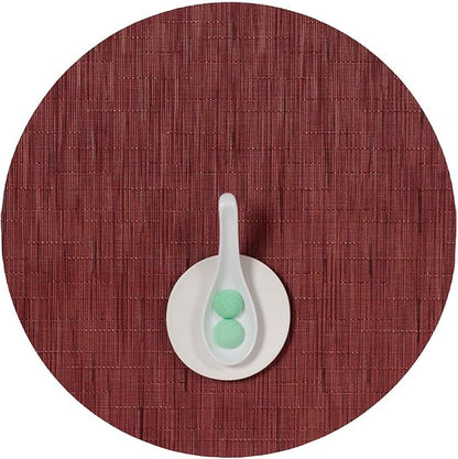 Chilewich Bamboo Placemats Set of 4 - Round Woven Placemats - Reusable, Stain-Resistant, Indoor/Outdoor Tabletop Protection - 15" - Cranberry