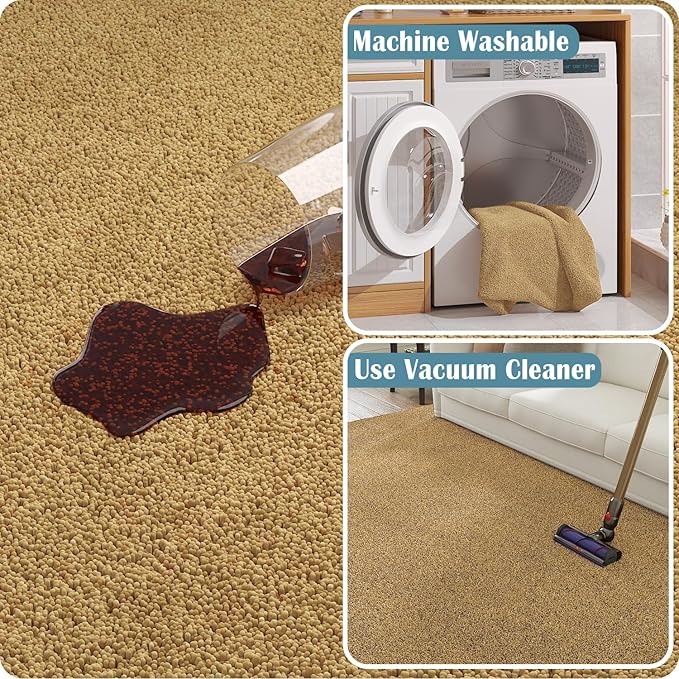 jinchan Solid Plush Runner Rug 2x6 Performance Shaggy Washable Hallway Rug Soft Modern Faux Wool Cozy Non Slip Carpet for Bedroom Laundry Room Living Room Kids Nursery Tan