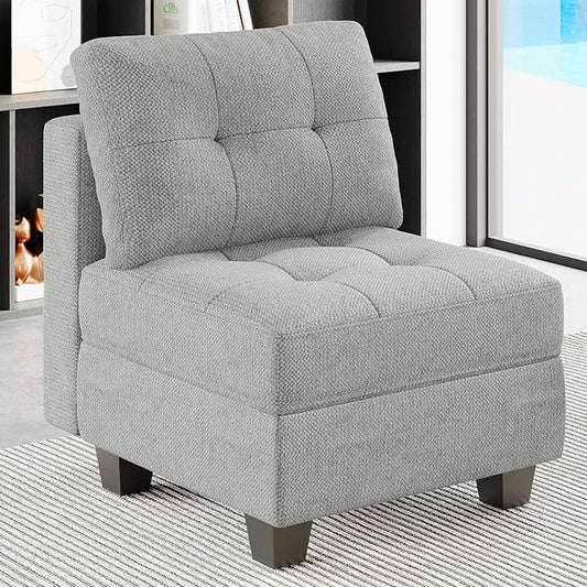 Belffin Middle Module Seat for Modular Sofa Sectional Couch with Storage Accent Armless Sofa Chair Modern Fabric Light Grey