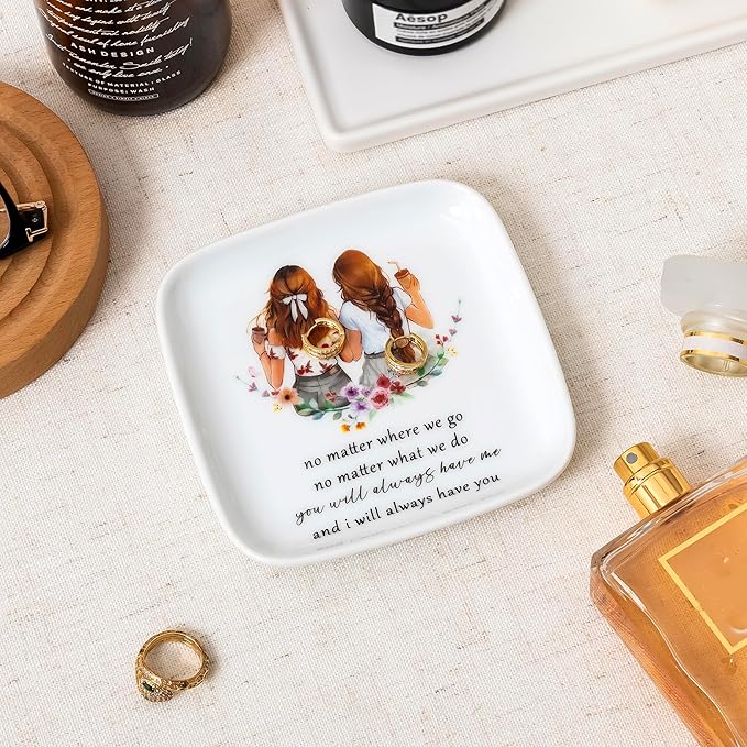 Crisky Best Friend Birthday Gifts for Women, No Matter Where We Go, No Matter What We Do, You Will Always Have Me, and I Will Always Have You, Going Away Long Distance Friendship Ring Dish