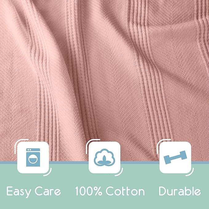 King Size 100% Cotton Blanket | Super Soft Breathable Lightweight Throw | All-Season Knit Blanket | Luxury Hotel Versatile | Easy Care Pink Clay