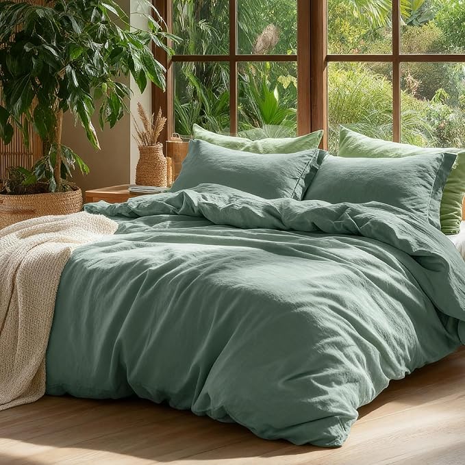 Bedsure 100% Washed Cotton Duvet Cover King Size - Iceberg Green Minimalist Cotton Duvet Cover Linen Like for All Seasons - GentleSoft™ Plain Simple Bedding (Iceberg Green, King, 104"x90")