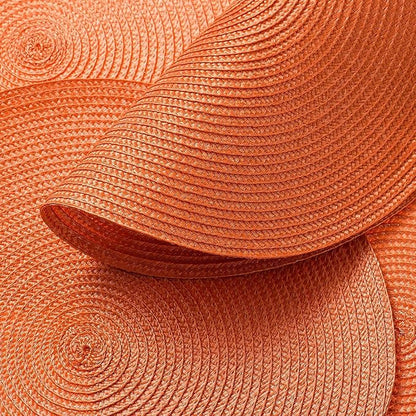 AHHFSMEI Round Braided Placemats 15 Inch Round Table Mats for Dining Tables Natural Woven Heat Resistant Place mats Set of 4 (Orange, 4)