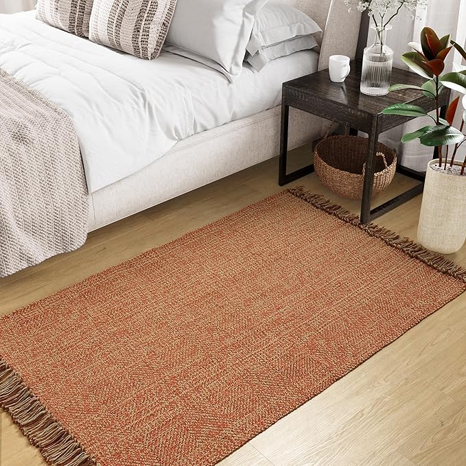 Collive Washable Area Rug 3' x 5', Modern Woven Kitchen Rugs, Terracotta Braided Cotton Rug Indoor Door Mat Throw Carpet for Entryway Living Room Nursery Laundry Room