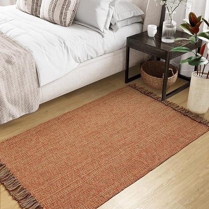 Collive Washable Area Rug 3' x 5', Modern Woven Kitchen Rugs, Terracotta Braided Cotton Rug Indoor Door Mat Throw Carpet for Entryway Living Room Nursery Laundry Room