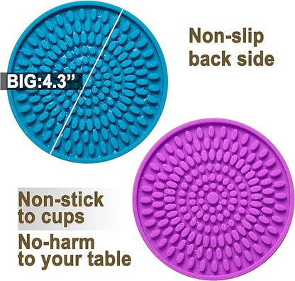 Colorful Coasters for Drinks Absorbent, Rubber Drink Coaster Set, Silicone Rainbow Coasters for Kids Coffee Table Desk, 4.3 Inch Oval Shape Deep Tray Pot Holder Trivet (Set of 6)
