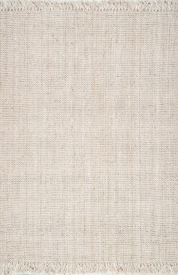 nuLOOM 9x12 Daniela Jute Tassel Hand Woven Area Rug, Off White, Solid Chunky Farmhouse Design, Natural Fiber, For Bedroom, Dining Room, Living Room, Hallway, Office, Entryway