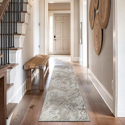 Rugshop Drifted Marble Abstract Area Rug Durable, Kid & Pet Friendly Gray, Ivory, Neutral Tones 2' 3" x 12' Runner Ideal for Hallway, Kitchen, Entryway, or Behind The Sofa