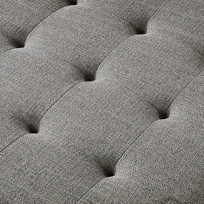 24KF Large Square Upholstered Tufted Linen Ottoman Coffee Table, Large Footrest Ottoman with Solid Wood Shelf-Granite