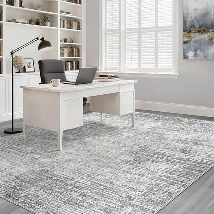 12x15 Area Rug Living Room: Washable Large Neutral Grey Rugs Abstract Soft Modern Stain Resistant Indoor Floor Non-Slip Carpet for Bedroom Nursery Kids Office Playroom Dining Room Under Table Home
