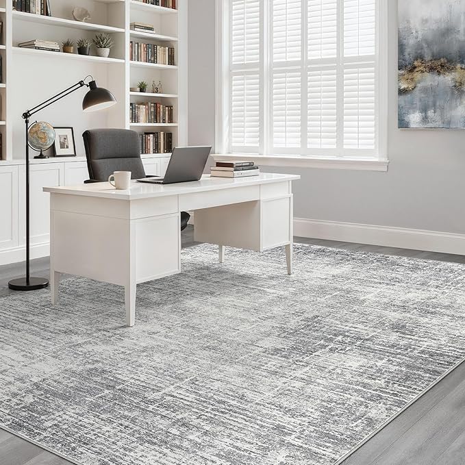 8x10 Area Rugs Living Room: Washable Large Neutral Grey Rug Abstract Soft Modern Stain Resistant Indoor Floor Non-Slip Carpet for Bedroom Nursery Kids Office Playroom Dining Room Under Table Home