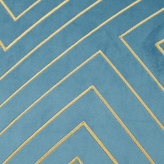 Avigers 18 x 18 Inch Grey Blue Gold Striped Geometric Lines Embroidery Velvet Cushion Case Luxury Modern Throw Pillow Cover Decorative Pillow for Couch Living Room Bedroom Car 45 x 45cm