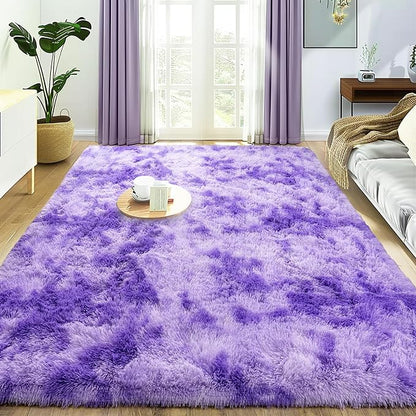 Small Rugs for Bedroom, Fuzzy Throw Rug for Living Room Dorm, Soft Fluffy Bedroom Rug, Non Slip Shag Rugs, Modern Indoor Home Decor Aesthetic, 2x3 Feet, Tie-Dyed Purple