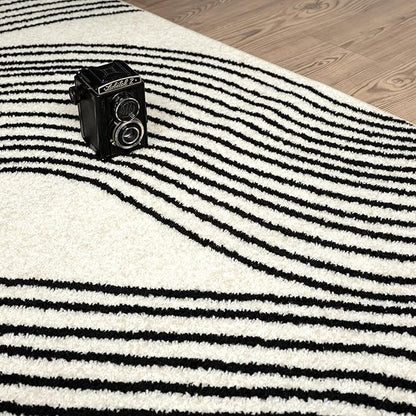 Abani Nuevo Beige Black Swirls Modern Area Rug 6' Round for Living Room, Bedroom - Abstract Design - Durable & Easy to Clean