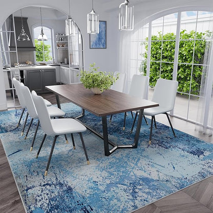Arbosofe Modern Abstract Rug for Living Room, 6'x9' Washable Area Rug with Non-Slip Backing & Short Pile, Large Carpet with Abstract Pattern for Living Room Bedroom and Dining Floor Carpet Blue
