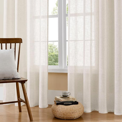 Joydeco Light Filtering Curtains 90 Inch Length for Bedroom, Linen Curtains 90 Inch Length 1 Panel Set for Living Room，White Semi Sheer Drapes 90 Inches Long with Rod Pockets