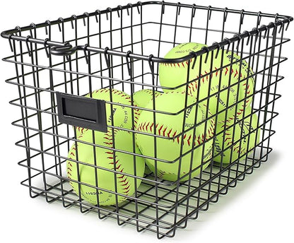 Spectrum Small Wire Basket with Label Plate Industrial Gray Square Wire Storage Basket for Kitchen Bathroom Laundry Pantry Closet Toy Under Sink Organization, Small Wire Basket Organizer for Storage