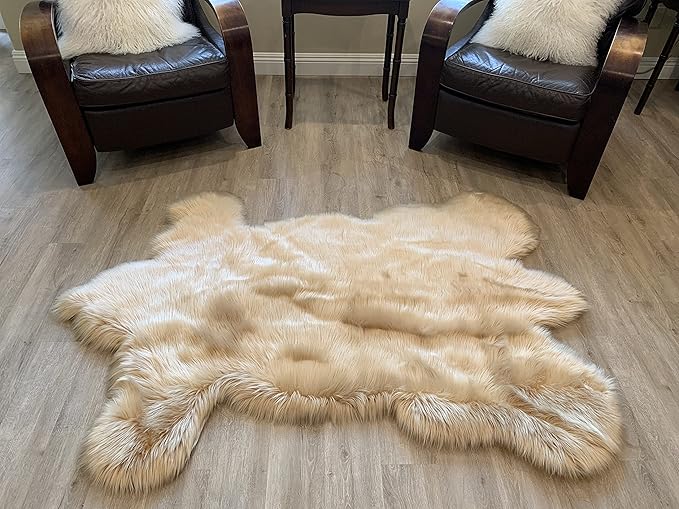 LAMBZY Faux Sheepskin Super Soft Hypoallergenic Silky Shag Bear Rug for Living Room, Kids Room, Sofa (3'x5', Beige)