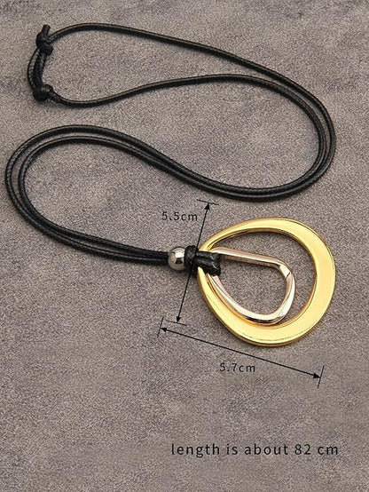 Leather Necklace for Women Boho Choker Necklace Long Cord Leather Pendant Bohemian Neckalce Vintage Alloy Pendant Leather Rope Necklace Wooden Necklaces for Women