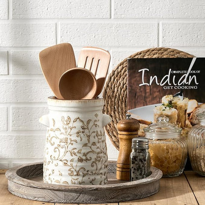 SIDUCAL Ceramic Rustic Vase with 2-Ear, 7.6 Inch Ice Cracked Vintage Pastoral Vase, Rustic Farmhouse Vases for Home Decor, Table, Living Room, Shelf Decor, Chinoiserie Decor, Brown Floral Pattern