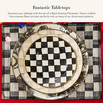 MACKENZIE-CHILDS Set of 4 Sinamay Placemats, Durable Woven Table Mats, Black
