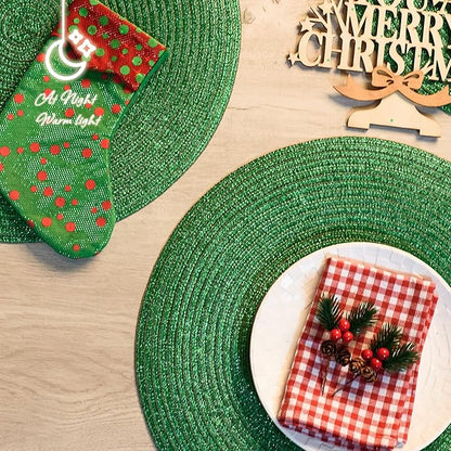 AHHFSMEI Round Braided Placemats 15 Inch Round Table Mats for Dining Tables Natural Woven Heat Resistant Place mats Set of 6 (Green Shine)