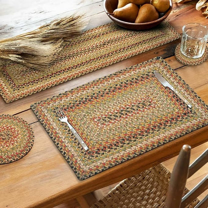 Homespice Kingston Jute Braided Long Table Runner, Warm Country Decor, Multicolor Rectangle 11x36 - Rich Colors, Easy to Clean, Durable and Protects Furniture