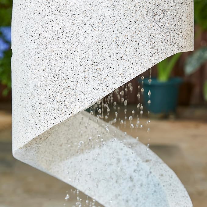 Glitzhome Decorative Tiered Outdoor Water Fountain with LED Light, Curved Waterfall Fountain with Stone Planter, Faux Terrazzo Spiral Shaped Fountains for Garden Deck Patio Porch, 31.25”H