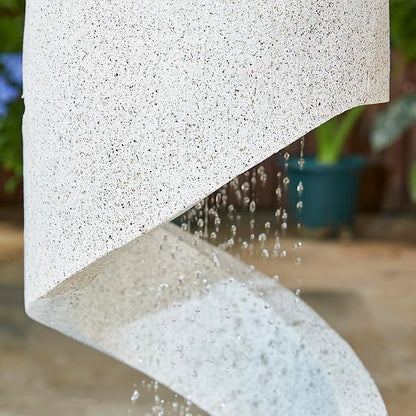 Glitzhome Decorative Tiered Outdoor Water Fountain with LED Light, Curved Waterfall Fountain with Stone Planter, Faux Terrazzo Spiral Shaped Fountains for Garden Deck Patio Porch, 31.25”H