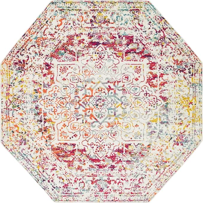 Rugs.com Arlington Collection Rug – 8 Ft Octagon Multi Medium-Pile Rug Perfect for Living Rooms, Kitchens, Entryways