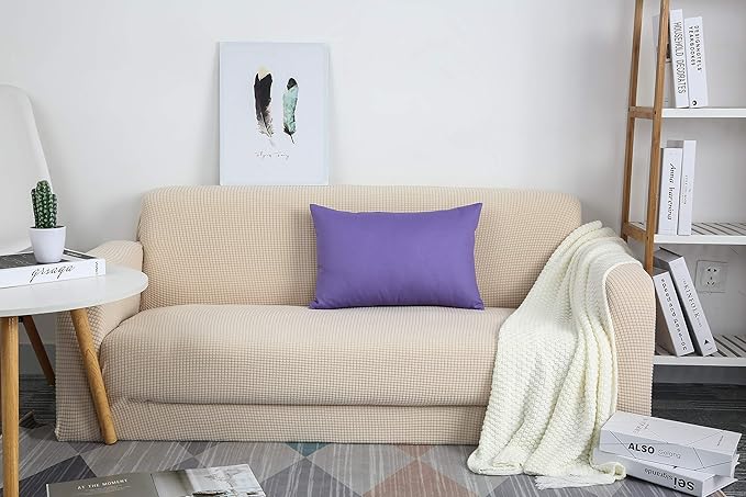 TangDepot Handmade Decorative Solid 100% Cotton Canvas Throw Pillow Covers/Pillow Shams, (12"x20", Violet), 1 Count (Pack of 1)
