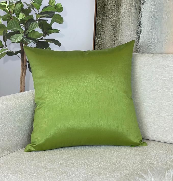 Aiking Home 26x26 Inches Faux Silk Square European Shams, Zipper Closure, Green (Set of 2)