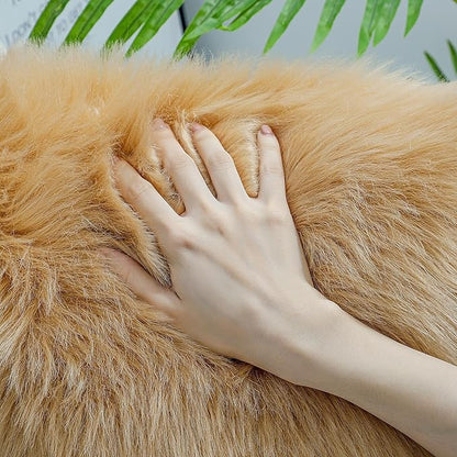 Faux Fur Rug Sheepskin Shag Fluffy Fuzzy Beige 5x7 ft Rugs for Bedroom Bedside Bed Floor Living Room Plush Rectangle High-Density Cushion Carpet Super Sofa Cover