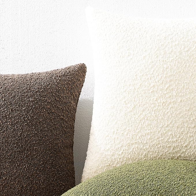 Mixhug Decorative Boucle Throw Pillow Covers, Chocolate Brown, 18 x 18 Inches, Pack of 2 - Textured Boho Pillow Covers for Couch and Bed