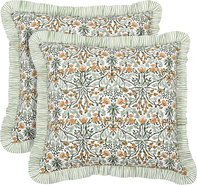 Ridhi Modern Farmhouse Pillow Covers Decorative Cotton Throw Pillow Covers Set of 2 Goldenrod Yellow Cushion Covers with Ruffle for Couch Sofa Bed Living Room Spring Home Decor 18x18