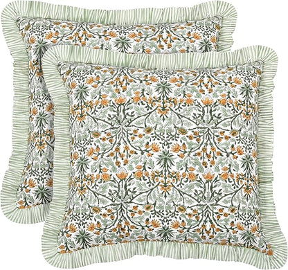 Ridhi Modern Farmhouse Pillow Covers Decorative Cotton Throw Pillow Covers Set of 2 Goldenrod Yellow Cushion Covers with Ruffle for Couch Sofa Bed Living Room Spring Home Decor 16x16