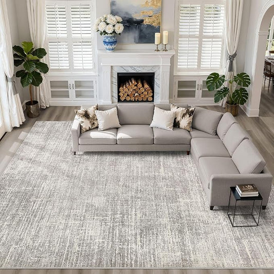10x14 Area Rugs Living Room: Washable Large Neutral Rug Abstract Soft Modern Stain Resistant Indoor Floor Non-Slip Carpet for Bedroom Nursery Kids Office Playroom Dining Room Under Table- Brown Gray