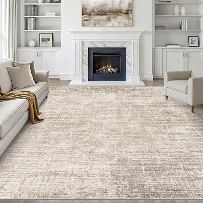 7x9 Area Rug Living Room: Washable Large Neutral Brown Rug Abstract Soft Modern Stain Resistant Indoor Floor Non-Slip Carpet for Bedroom Nursery Kids Office Playroom Dining Room Under Table Home