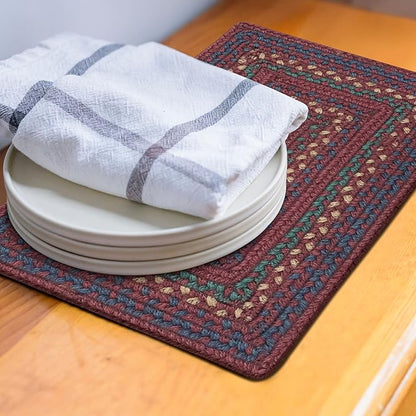 Homespice Jamestown Jute Braided Placemats for Table, Set of 4-10x15, Rectangle, Burgundy - Vibrant Colors, Durable, Easy to Clean and Protects Furniture