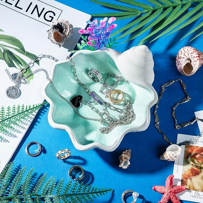 OSOPOLA Ceramic Shell Jewelry Tray - Ocean-themed Decorative Ring Holder Dish Key Tray Cute Jewelry Plate Trinket for Women Home Decor,Christmas Birthday Gifts HE02SL