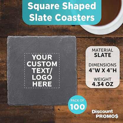 Custom Sohag Square Slate Coasters Set of 100, Personalized Bulk Pack - Table Decor, Kitchen Decor, Wedding Favors - Black