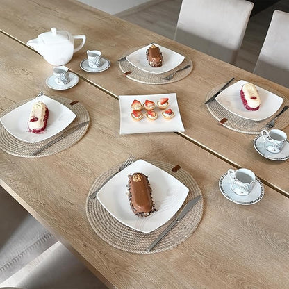 Round Placemats Set of 6, Handmade by Braided Natural Jute for Kitchen and Dining Table, Dia. 12.6 Inch, Heat Resistant, Doublesided, Light Brown